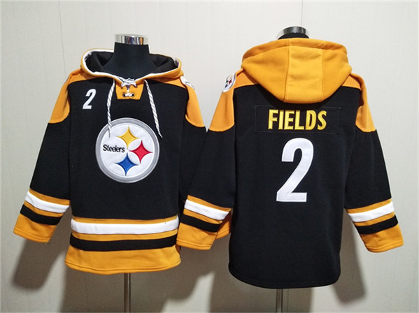 Pittsburgh Steelers #2 Justin Fields Black Ageless Must-Have Lace-Up Pullover Hoodie - Zenithce