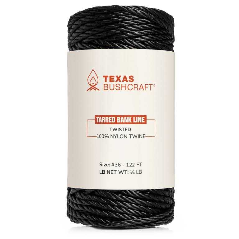 Texas Bushcraft Tarred Bank Line Twine #36 Black Nylon String for Fishing, Camping and Outdoor Survival - Zenithce