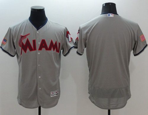Marlins Blank Grey Fashion Stars Stripes Flexbase Authentic Stitched Jersey - Zenithce