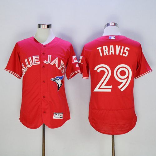 Blue Jays #29 Devon Travis Red Flexbase Authentic Collection Canada Day Stitched Jersey - Zenithce