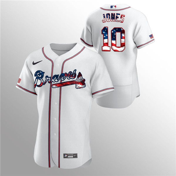 Atlanta Braves White #10 Chipper Jones 2020 Stars Stripes Flex Base Stitched Jersey - Zenithce