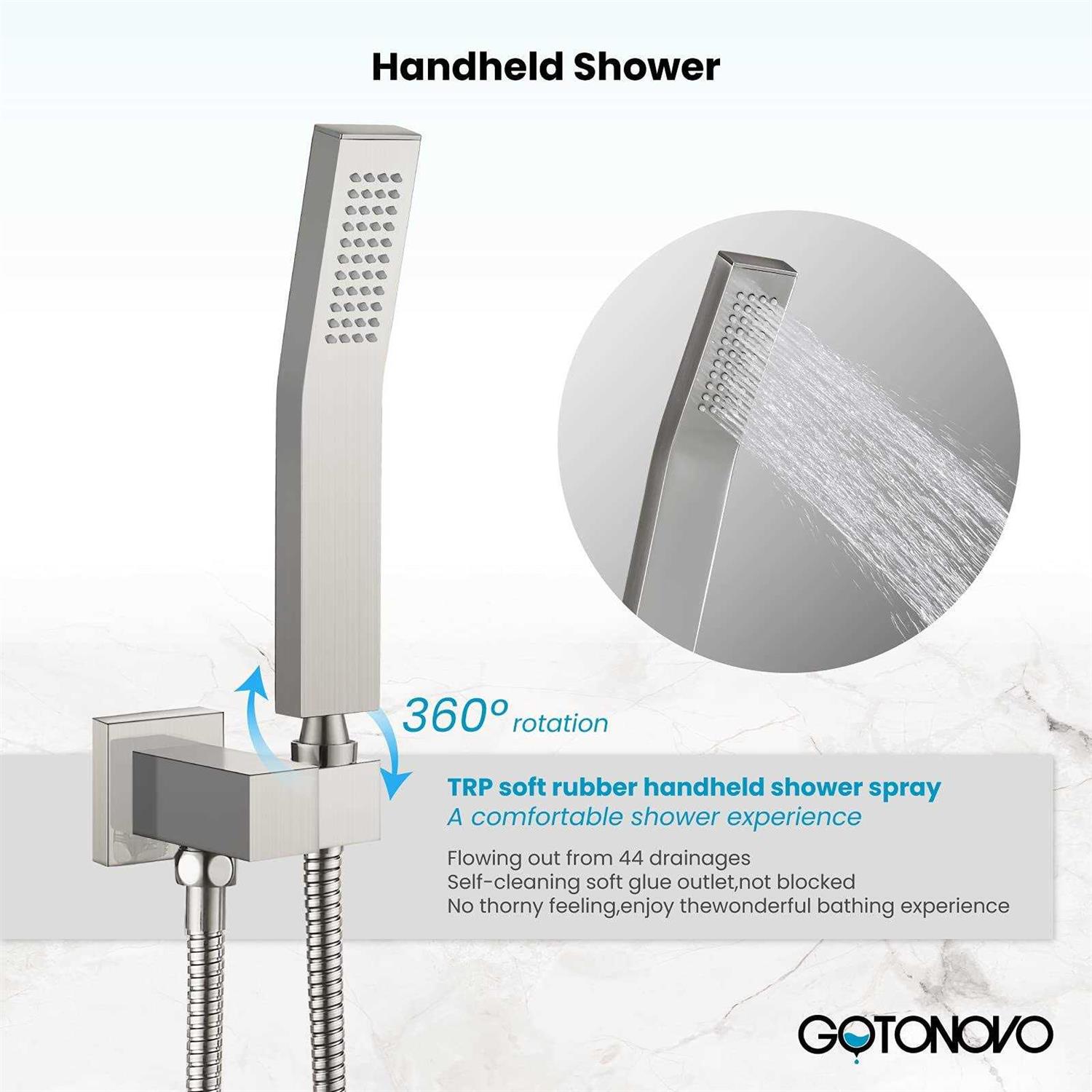 Gotonovo 12 Inch Rain Shower System Brushed Nickel Luxury High Pressure Shower Head Bathroom Shower Faucet Set Hand Held Spray Rough-in Valve and - Zenithce