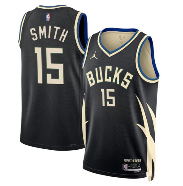 Milwaukee Bucks #15 Tyler Smith Black 2024 Draft Statement Edition Stitched Jersey - Zenithce