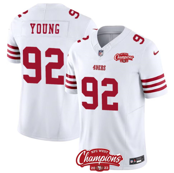San Francisco 49ers #92 Chase Young White 2023 F.U.S.E. NFC West Champions Patch Stitched Jersey - Zenithce