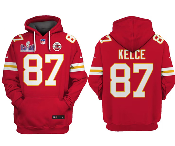 Kansas City Chiefs #87 Travis Kelce Red Super Bowl LVIII Patch Limited Edition Hoodie - Zenithce