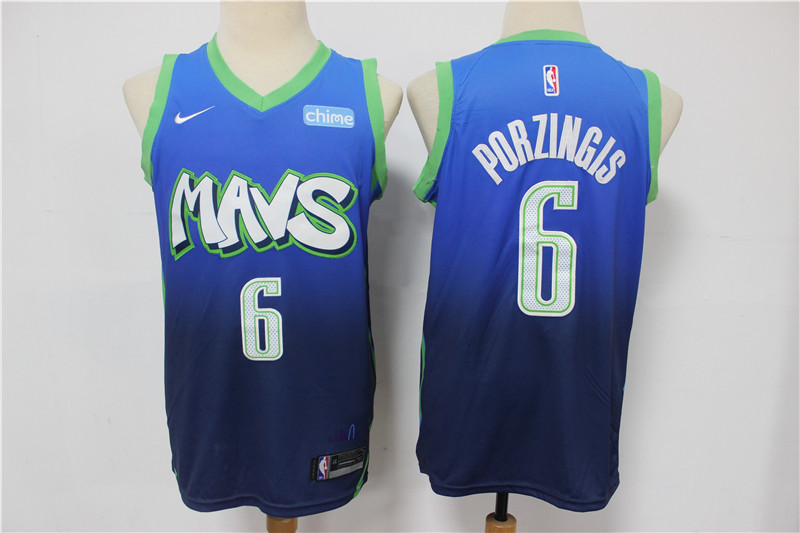 Dallas Mavericks #6 Kristaps Porzingis Blue 2020 City Edition Swingman Jersey With NEW Sponsor Logo - Zenithce