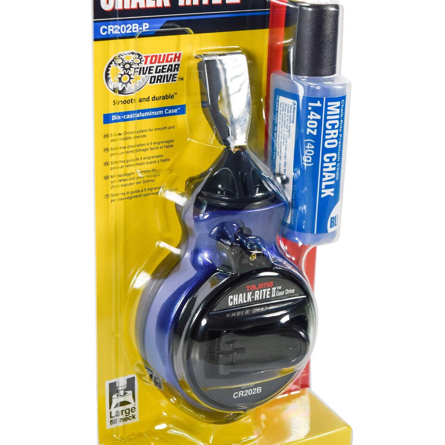 Tajima Chalk Line Chalk-Rite Jam Free Special Edition Chalk Line with Extra Bold 1mm Snap Line & Five Gear Quick Retrieval CR301JF-CP - Zenithce