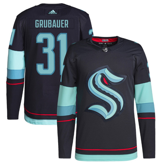 Seattle Kraken #31 Philipp Grubauer Navy Stitched Jersey - Zenithce