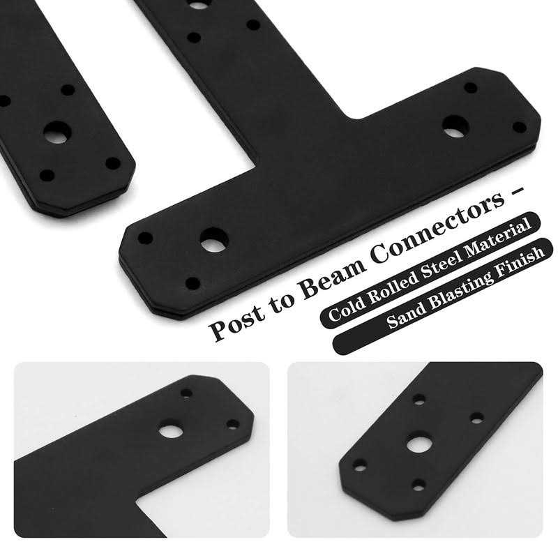IWONGO Post to Beam Connectors T Shape Plate Flat Straight Steel Brackets Black 4mm Thickness for Repair Fixing Mending Flat Plate - Zenithce