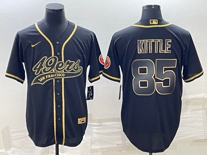 San Francisco 49ers #85 George Kittle Black Gold With Patch Cool Base Stitched Baseball Jersey - Zenithce