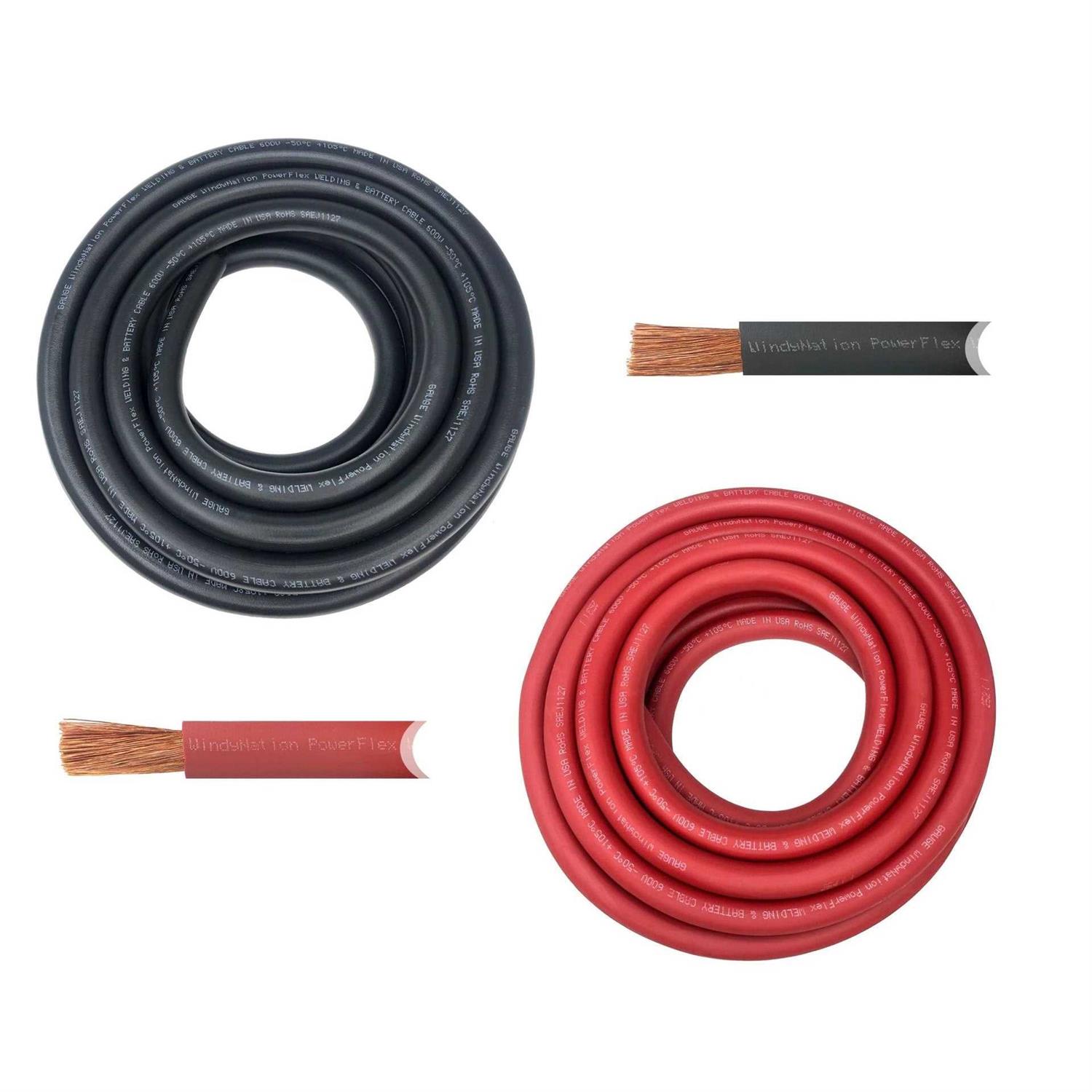 WindyNation Black Red Welding Battery Pure Copper Flexible Cable Wire - Zenithce