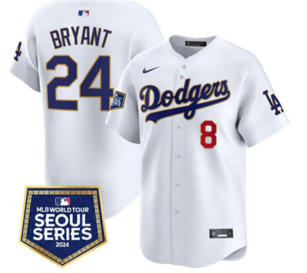 Los Angeles Dodgers Front #8 Back #24 Kobe Bryant White 2024 World Tour Seoul Series Home Limited Stitched Jersey - Zenithce