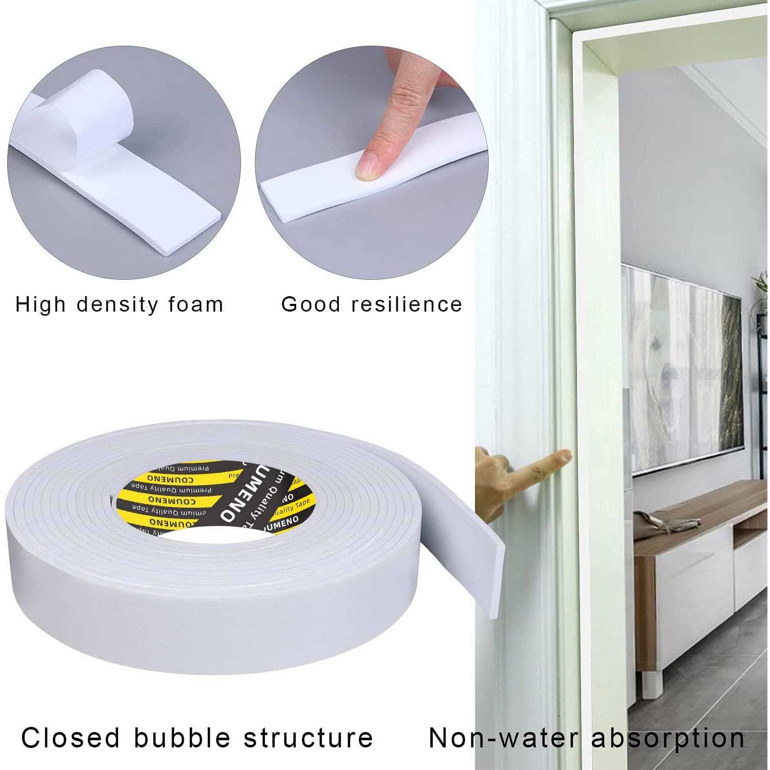 COUMENO EVA Single-Sided Adhesive White Foam Tape Single-Sided Sealing Strip Foam Pad Sponge Tape Window Weatherproof - Zenithce