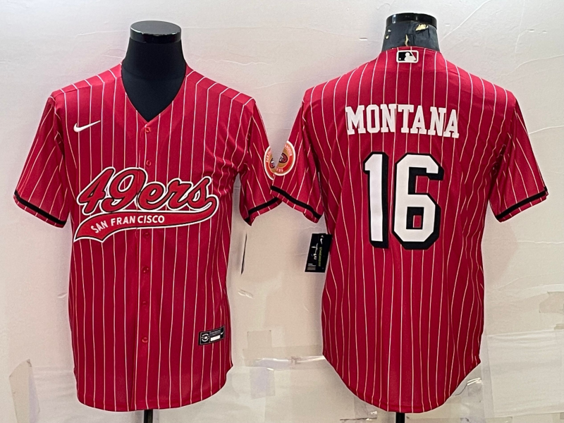 San Francisco 49ers #16 Joe Montana Red With Patch Cool Base Stitched Baseball Jersey - Zenithce