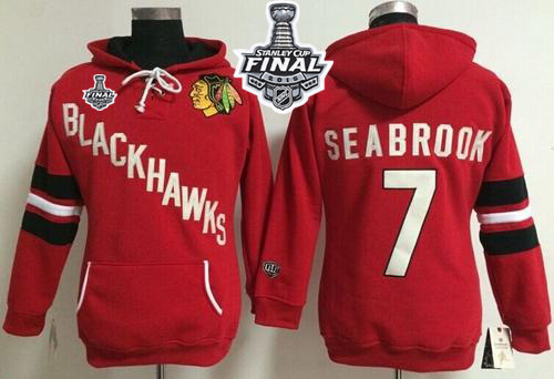 Chicago Blackhawks #7 Brent Seabrook Red Women's Old Time Heidi 2015 Stanley Cup NHL Hoodie - Zenithce