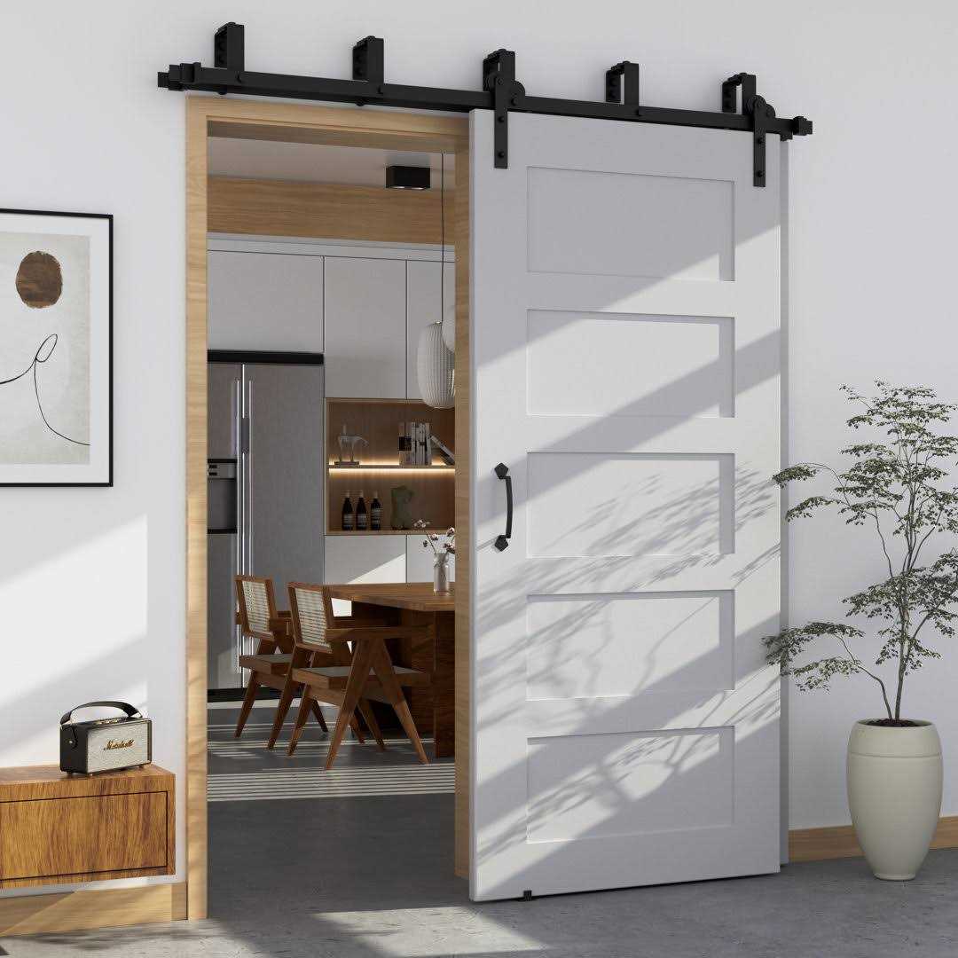 WINSOON Single Track Bypass Sliding Barn Door Hardware Kit for Double Doors Low Ceiling - Zenithce