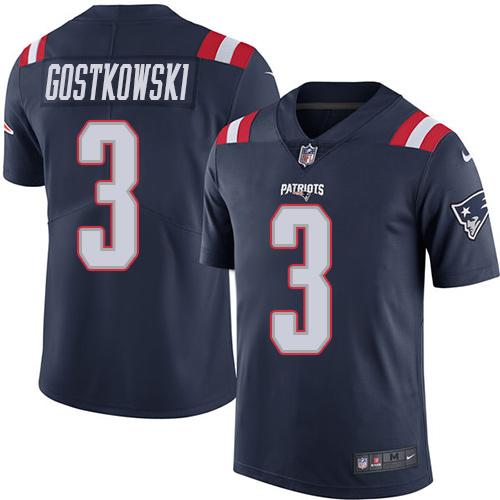 Patriots #3 Stephen Gostkowski Navy Blue Stitched Limited Rush Nike Jersey - Zenithce