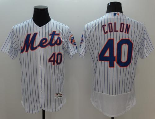 Mets #40 Bartolo Colon White(Blue Strip) Flexbase Authentic Collection Stitched Jersey - Zenithce