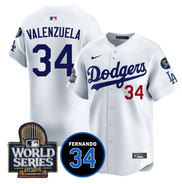 Los Angeles Dodgers #34 Toro Valenzuela White 2024 World Series With Fernando Memorial Patch Limited Stitched Jersey - Zenithce