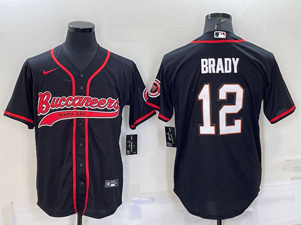 Tampa Bay Buccaneers #12 Tom Brady Black Cool Base Stitched Baseball Jersey - Zenithce