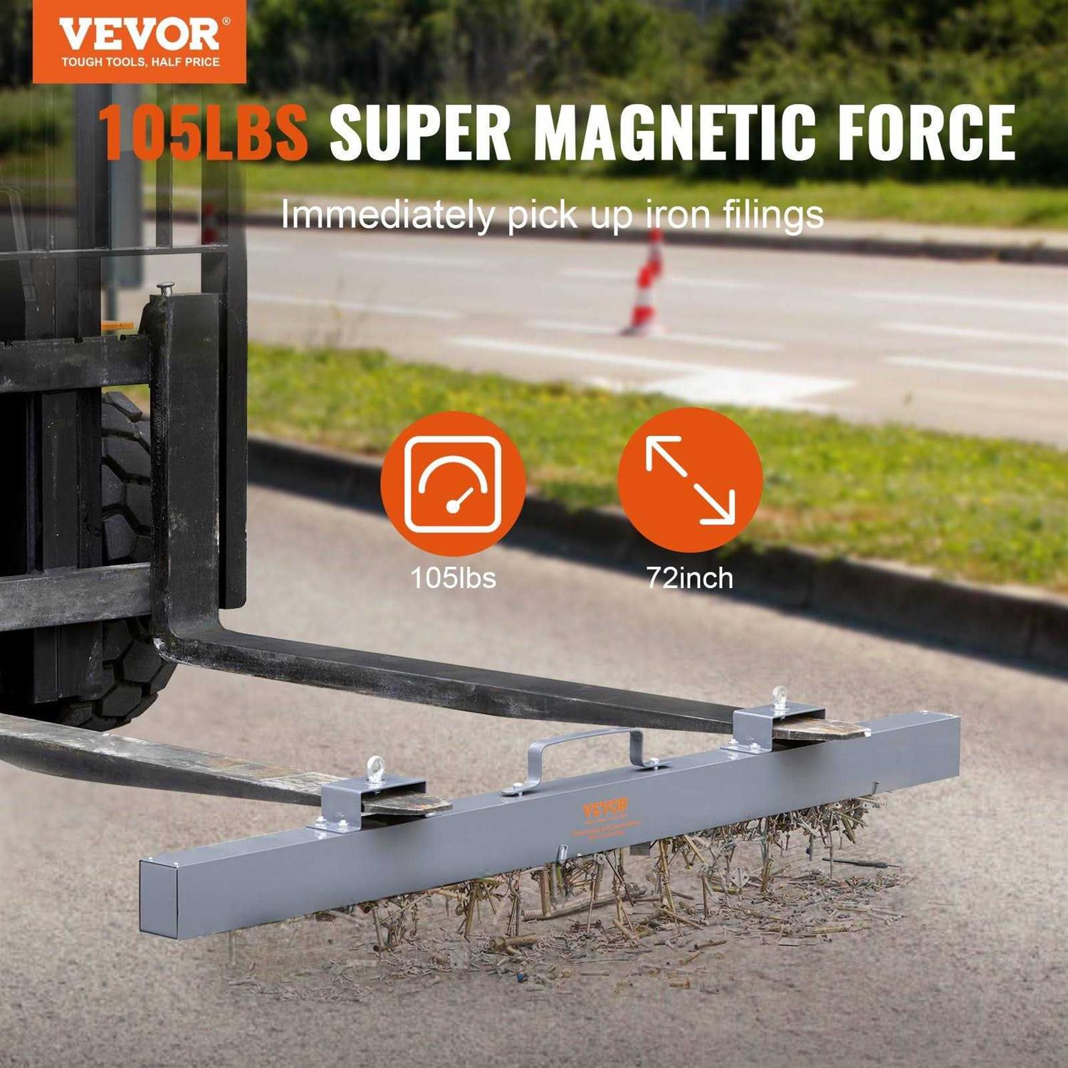 VEVOR Hanging Magnetic Sweeper Pickup Tool Nail Hang-Type Magnetic Forklift Sweeper Industrial Grade Magnets Steel Material Hunting - Zenithce