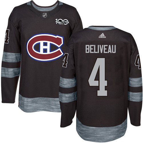 Canadiens #4 Jean Beliveau Black 1917-2017 100th Anniversary Stitched Jersey - Zenithce