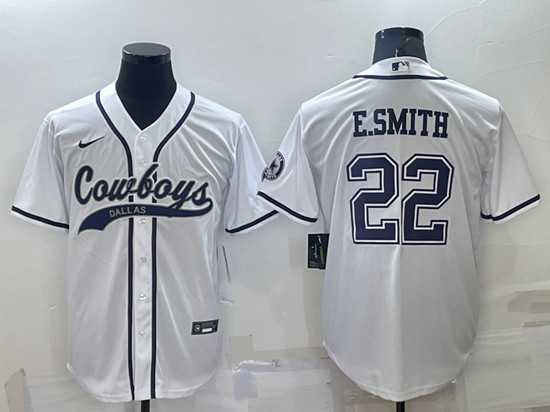 Dallas Cowboys #22 Emmitt Smith White Cool Base Stitched Baseball Jersey - Zenithce