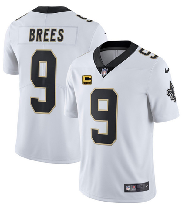 New Orleans Saints #9 Drew Brees White With C Patch Stitched Limited Jersey - Zenithce