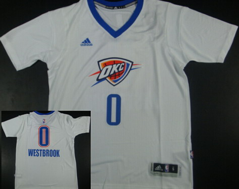 Oklahoma City Thunder #0 Russell Westbrook Revolution 30 Swingman 2014 New White Short-Sleeved Jersey - Zenithce