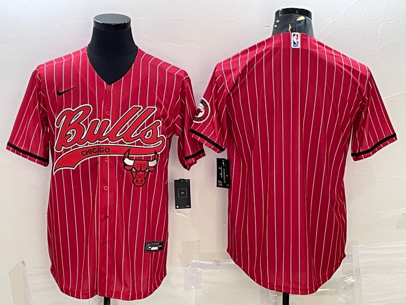 Chicago Bulls Blank Red Pinstripe With Patch Cool Base Stitched Baseball Jersey - Zenithce