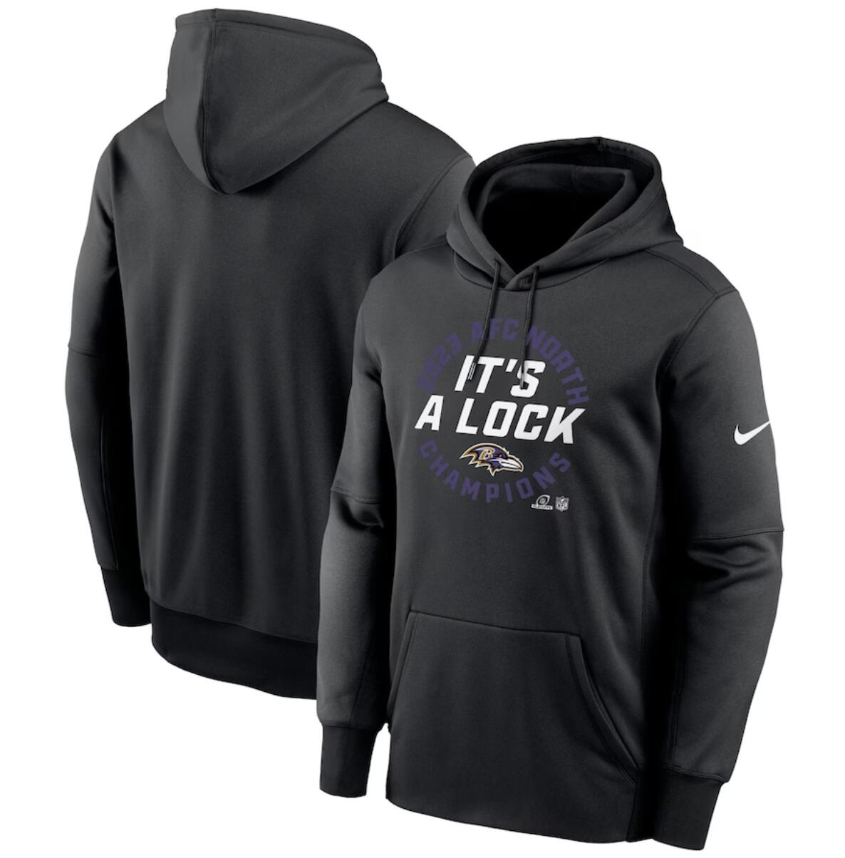 Baltimore Ravens Black 2023 AFC North Division Champions Locker Room Trophy Collection Pullover Hoodie - Zenithce