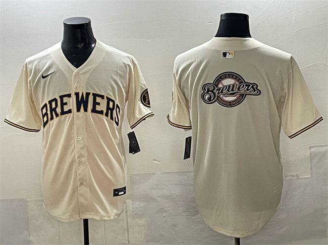 Milwaukee Brewers Team Big Logo Cream Home Limited Stitched Jersey - Zenithce