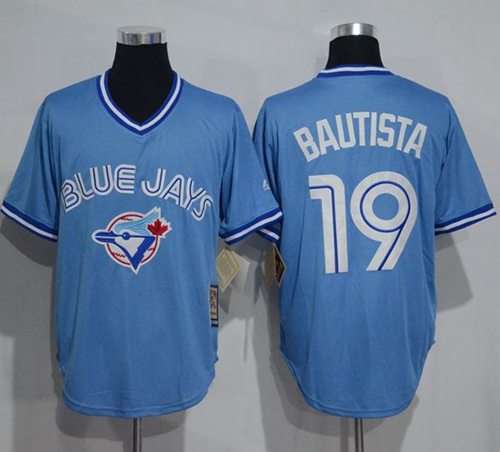 Blue Jays #19 Jose Bautista Light Blue Cooperstown Throwback Stitched Jersey - Zenithce