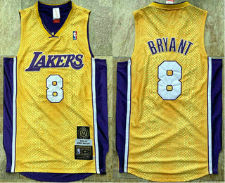 Los Angeles Lakers #8 Kobe Bryant Yellow 2001-02 Hardwood Classics Soul AU Throwback Jersey - Zenithce