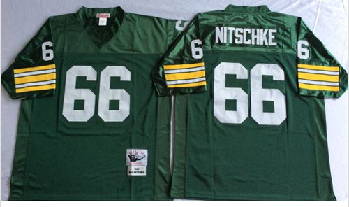 Mitchell And Ness 1966 Packers #66 Ray Nitschke Green Throwback Stitched Jersey - Zenithce
