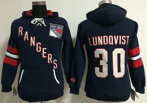 New York Rangers #30 Henrik Lundqvist Navy Blue Women's Old Time Heidi NHL Hoodie - Zenithce
