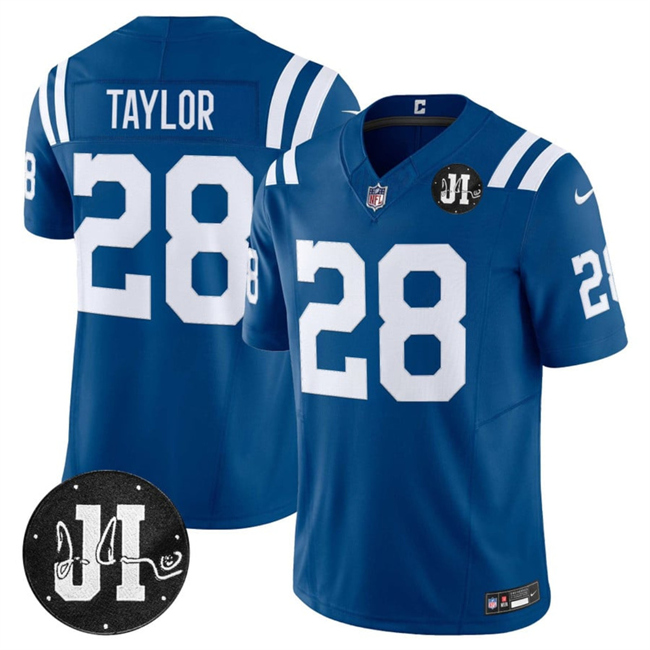 Indianapolis Colts #28 Jonathan Taylor Blue 2025 F.U.S.E. Jim Irsay Patch Vapor Limited Stitched Jersey - Zenithce