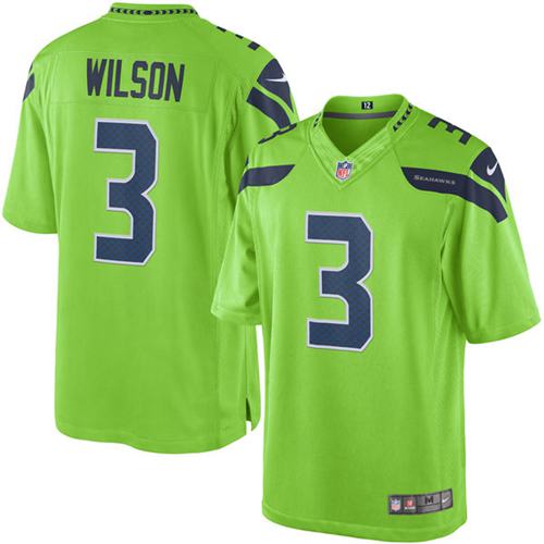 Seahawks #3 Russell Wilson Green Stitched Limited Rush Nike Jersey - Zenithce