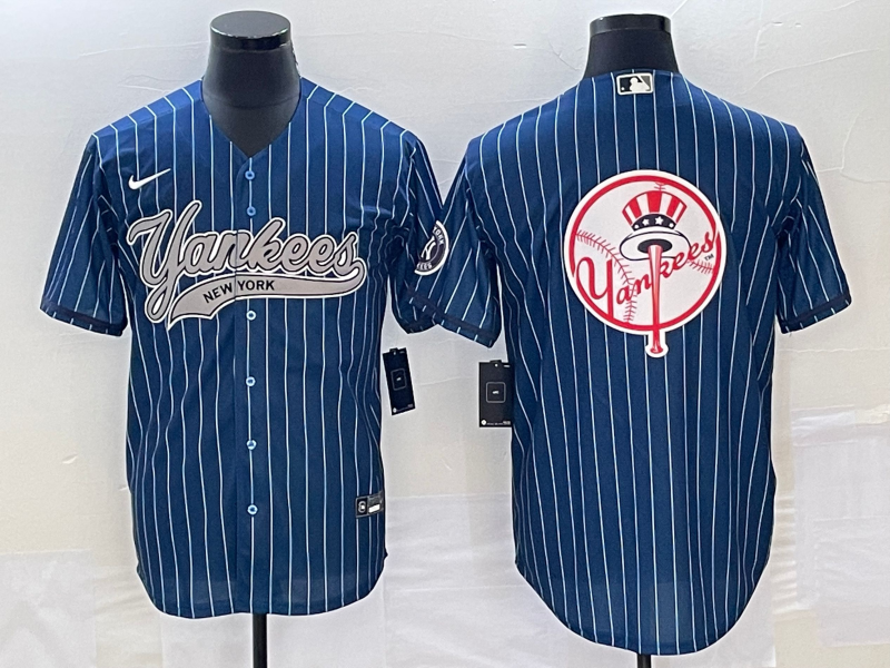 New York Yankees Navy Team Big Logo Cool Base Stitched Jersey - Zenithce