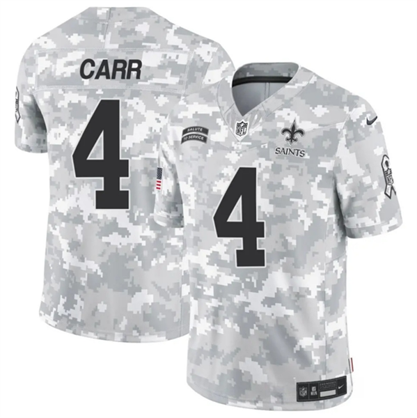 New Orleans Saints #4 Derek Carr Arctic Camo 2024 F.U.S.E. Salute To Service Limited Stitched Jersey - Zenithce