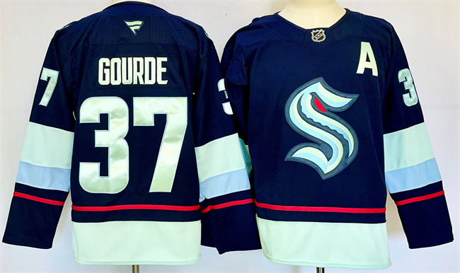 Seattle Kraken #37 Yanni Gourde Navy 2024-25 Home With A Patch Stitched Jersey - Zenithce