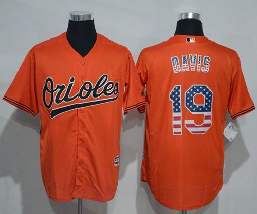 Orioles #19 Chris Davis Orange USA Flag Fashion Stitched Jersey - Zenithce