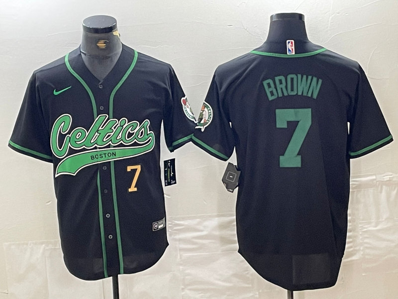 Boston Celtics #7 Jaylen Brown Number Black Cool Base Stitched Baseball Jersey - Zenithce
