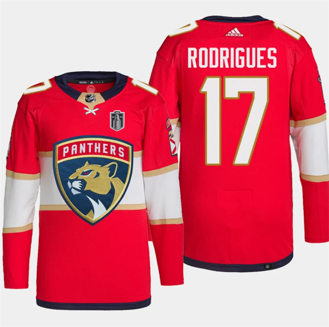 Florida Panthers #17 Evan Rodrigues Red 2024 Stanley Cup Final Patch Stitched Jersey - Zenithce