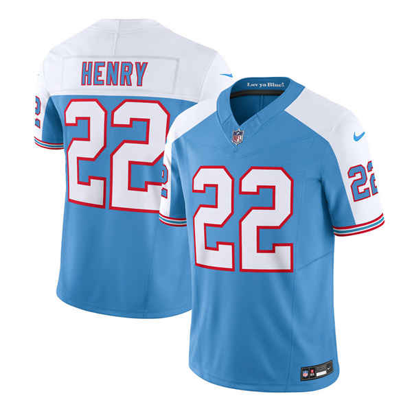 Tennessee Titans #22 Derrick Henry Blue White 2023 F.U.S.E. Vapor Limited Throwback Stitched Jersey - Zenithce