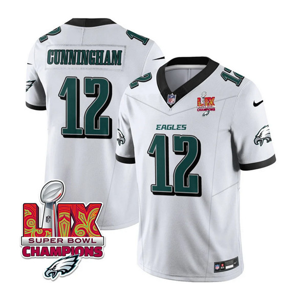 Philadelphia Eagles #12 Randall Cunningham White 2025 Eagles Logo Super Bowl LIX Patch New F.U.S.E. Vapor Limited Stitched Jersey - Zenithce