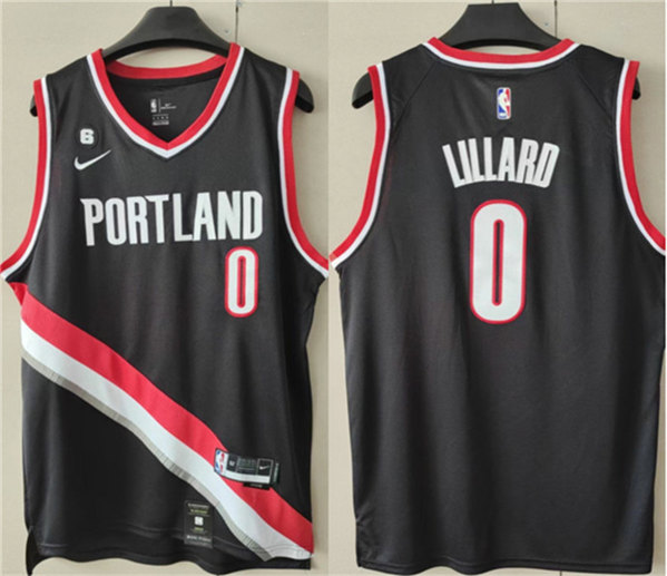 Portland Trail Blazers #0 Damian Lillard Black With No.6 Patch Stitched Jersey - Zenithce