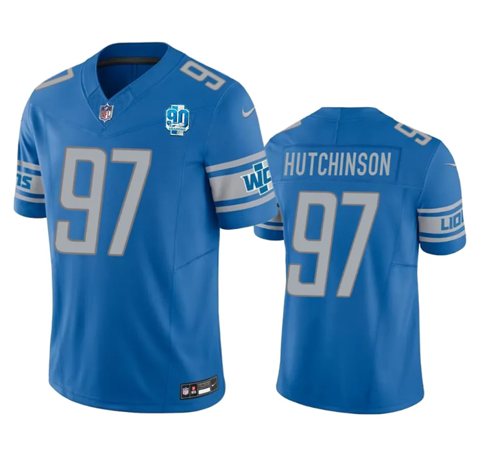 Detroit Lions #97 Aidan Hutchinson Blue 2023 F.U.S.E. 90th Anniversary Vapor Untouchable Limited Stitched Jersey - Zenithce