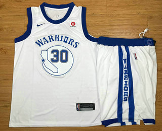 Golden State Warriors #30 Stephen Curry White 2017-2018 Hardwood Classics Rakuten Stitched Throwback Jersey With Shorts - Zenithce