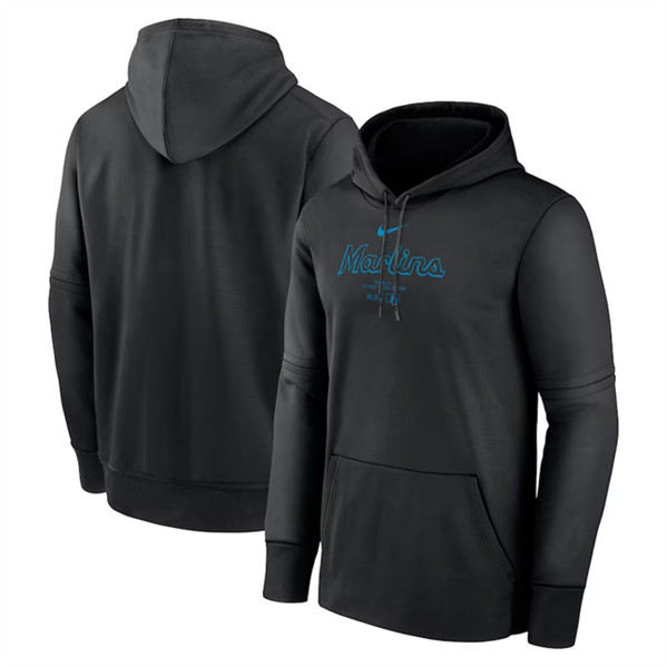 Miami Marlins Black Collection Practice Performance Pullover Hoodie - Zenithce